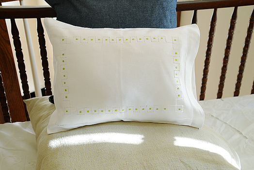 Hemstitch Baby Pillowcases, Lime Green polka dots, 2 cases